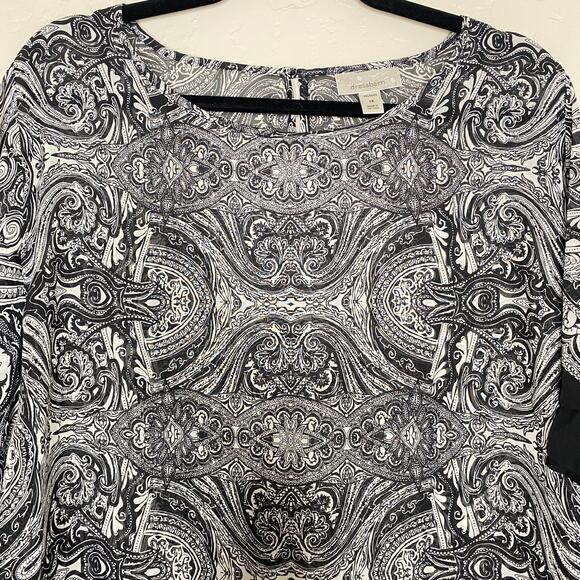 Dress Barn Black Paisley Pattern Art to Wear Scarf Blouse Size 1X - Picture 3 of 10
